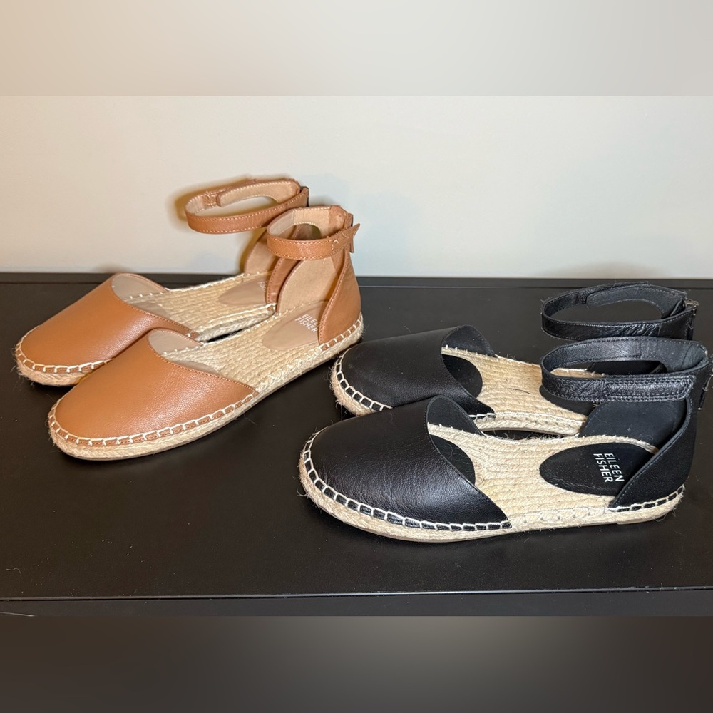 Eileen Fisher Black and Tan Espadrilles size 5.5
